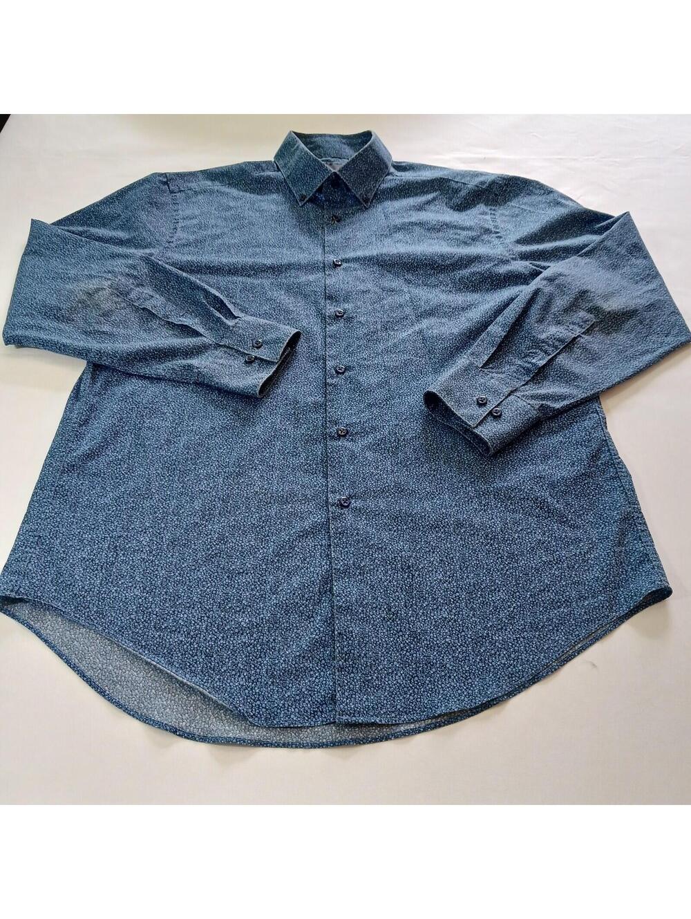 Madison Slim Fit Button-Down Collar Men's Blue Shirt Long Sleeve Size L (32/33)